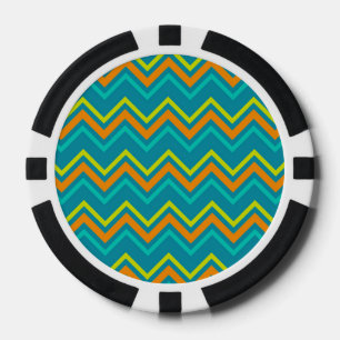 Orange Blaue Zickzacklinien Geometrischer Dinosaur Pokerchips