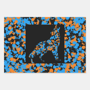 Orange Blauer Wolf gespritzte Farbe Geschenkpapier Set