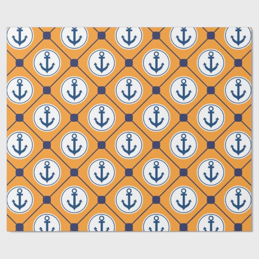 Orange blaues Seeanker-Muster Geschenkpapier (Flach)