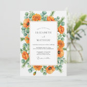 Orange Blissful Botanical Wedding Einladung (Stehend Vorderseite)
