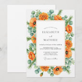 Orange Blissful Botanical Wedding Einladung (Vorne/Hinten)