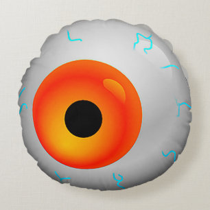 Orange Bloodshot Eye Zombie Halloween Rundes Kissen