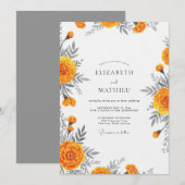 Orange Bloom Whimsy Wedding Einladung (Vorne/Hinten)