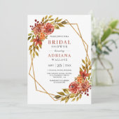 Orange Bloral Gold Frame Fall Brautparty Einladung (Stehend Vorderseite)