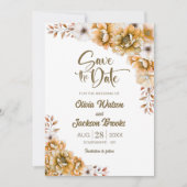 Orange Bloral Wedding Save the Date Einladung (Vorderseite)