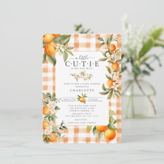 Orange Blossom Bliss Babydusche Einladung (Stehend Vorderseite)