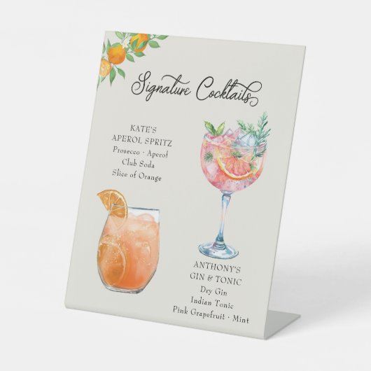 Orange Blossom Bride Groom Cocktails Hochzeit Bar Sockelschild (Vorderseite)