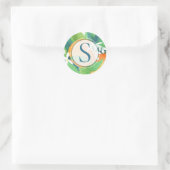 Orange Blossom Citrus Fruchtfarben Monogramm Runder Aufkleber (Tasche)