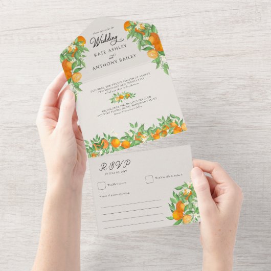 Orange Blossom Citrus Hochzeit und UAWG All In One Einladung (Abreißen)