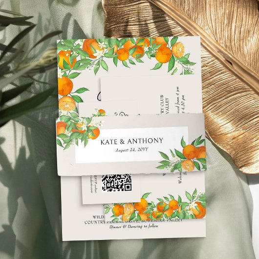 Orange Blossom Citrus Neutral Wedding Einladungsbanderole