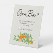 Orange Blossom Citrus Wedding Open Bar Sockelschild (Vorderseite)