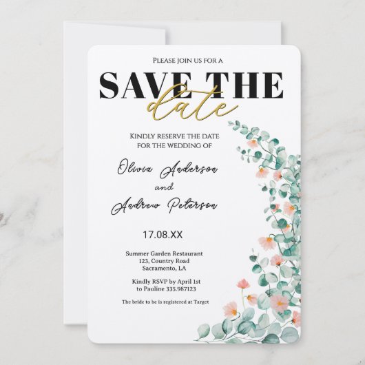 Orange Blossom Floral Save the Date Einladung (Vorderseite)