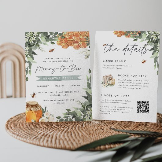 Orange Blossom Honey Bee All in One Baby Dusche Einladung
