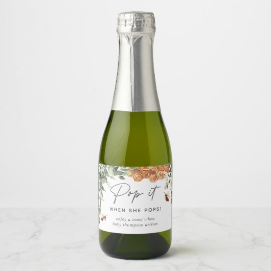 Orange Blossom Honey Bee Baby Dusche Schaumweinetikett (Vorderseite)