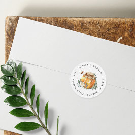 Orange Blossom Honey Bee Couples Rücksendeadresse Runder Aufkleber