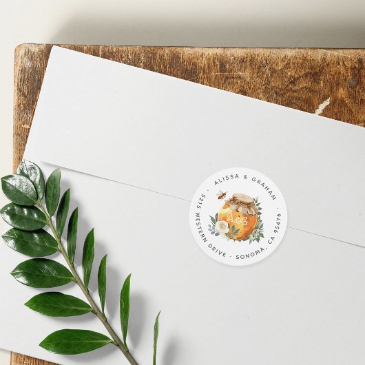 Orange Blossom Honey Bee Couples Rücksendeadresse Runder Aufkleber