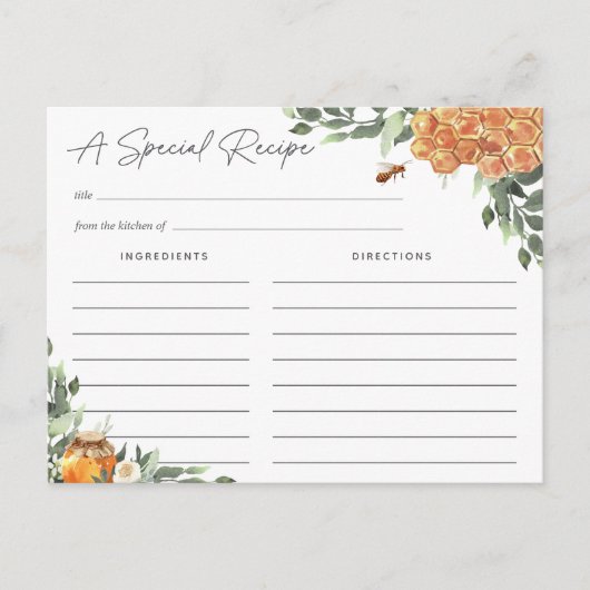Orange Blossom Honey Bee Recipe Card Postkarte (Vorderseite)