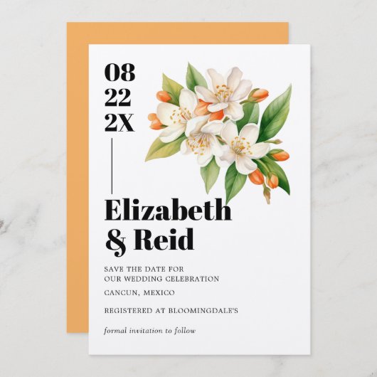 Orange Blossom & Jasmine Blooms Save the Date Einladung (Vorne/Hinten)