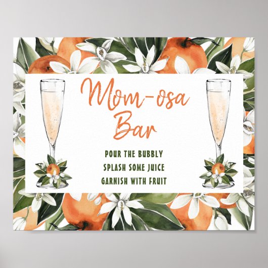 Orange Blossom Momosa Bar Dusche Zeichen Poster (Vorne)