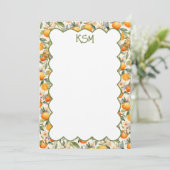 Orange Blossom Monogram Mitteilungskarten (Stehend Vorderseite)
