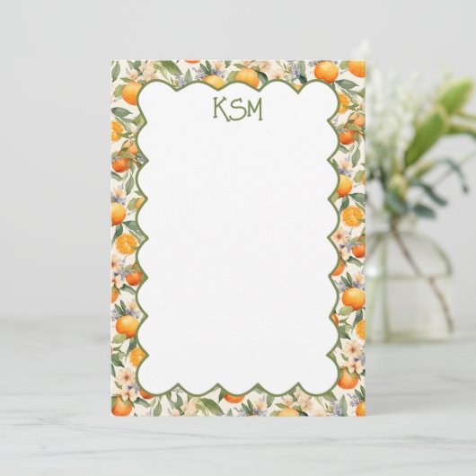 Orange Blossom Monogram Mitteilungskarten (Stehend Vorderseite)