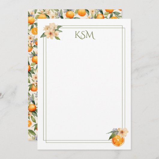 Orange Blossom Monogram Stationery Einladung (Vorne/Hinten)