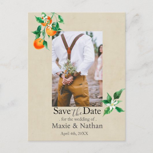 Orange Blossom Save the Date Foto QR-Code Postkarte (Vorderseite)