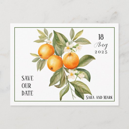 Orange Blossom Save the Date Postkarte (Vorderseite)