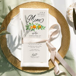 Orange Blossom Three Courses Citrus Wedding Menükarte<br><div class="desc">Orangefarbene Blossom Hochzeitskarte mit Überschriften in eleganter Kalligraphie, Orangen, Orangenblüte und Grünpflanzen auf neutralem Hintergrund. Frisch, zesty, natürliches Design, um eine Frühlings- oder Sommerhochzeit mit einem Orangenfruchthochzeitthema zu ergänzen. Für die Koordinierung von Einladungen, Schreibwaren, Tag der Veranstaltung und Tischdekoration, Spielen und Hochzeitsschildern, schauen Sie bitte in meiner Orange Blossom Wedding...</div>