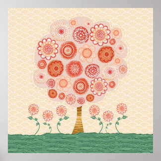 Orange Blossom Tree Mixed Media Poster Print Art