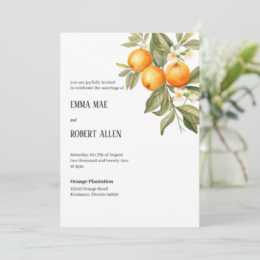 Orange Blossom Wedding Einladung (Stehend Vorderseite)