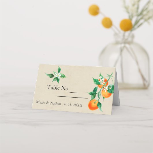 Orange Blossom Wedding Platzkarte (Vorderseite)