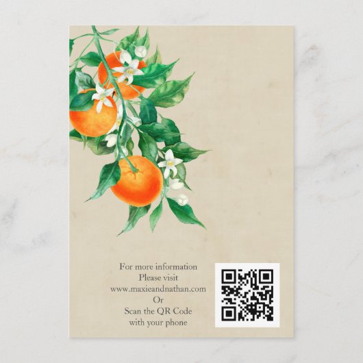 Orange Blossom Wedding QR Code Begleitkarte (Rückseite)