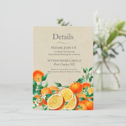 Orange Blossom Wedding QR Code Begleitkarte (Stehend Vorderseite)