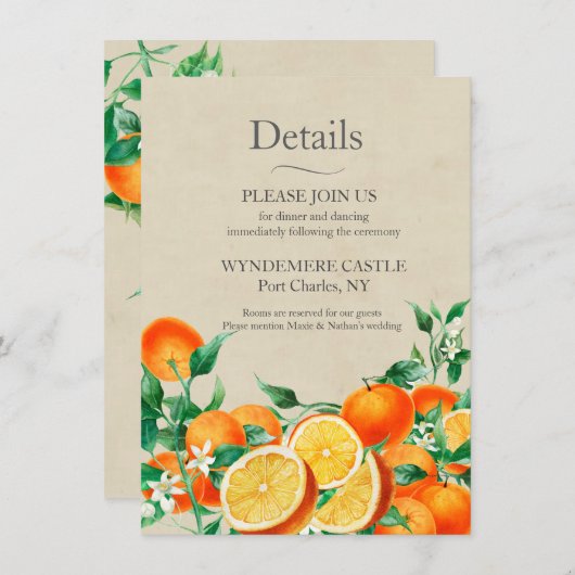 Orange Blossom Wedding QR Code Begleitkarte (Vorne/Hinten)