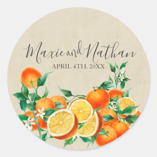 Orange Blossom Wedding Runder Aufkleber (Vorderseite)