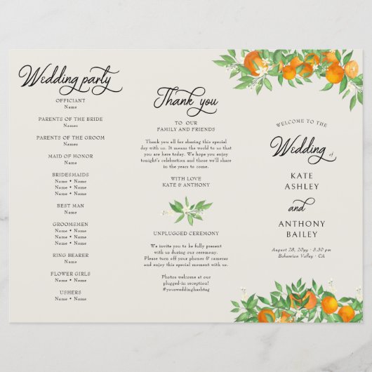 Orange Blossom Wedding Zeremony Program (Vorderseite)