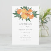 Orange Blossoms Citrus Botanical Save the Date  Ankündigung (Stehend Vorderseite)