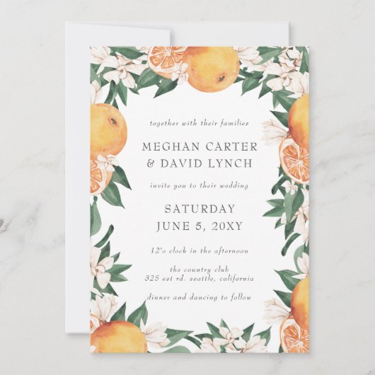 Orange Blossoms Citrus Botanical Wedding  Einladung (Vorderseite)