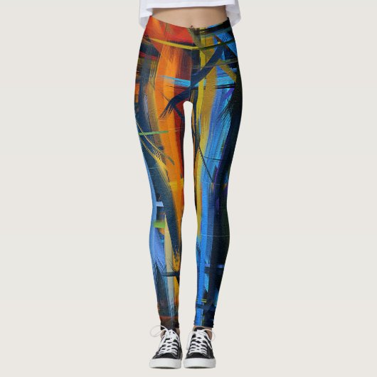 Orange Blue Abstrakt Painting Leggings (Vorderseite)