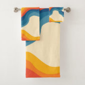 Orange Blue Abstrakt Retro Wavy Strip Bold Badhandtuch Set (Insitu)