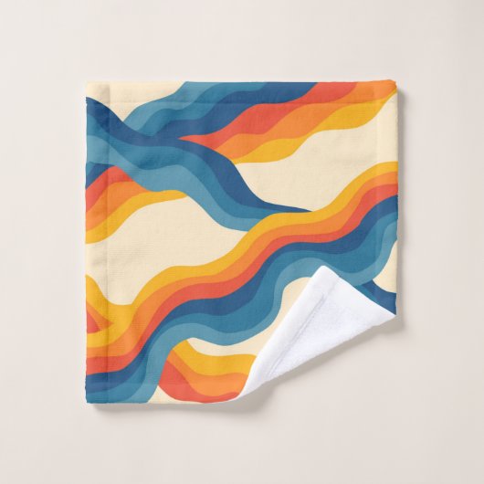 Orange Blue Abstrakt Retro Wavy Strip Bold Badhandtuch Set (Waschlappen)