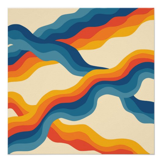 Orange Blue Abstrakt Retro Wavy Strip Modern Poster (Vorderseite)