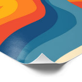 Orange Blue Abstrakt Retro Wavy Strip Modern Poster (Ecke)