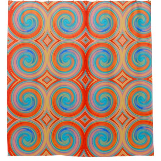 Orange Blue Abstrakt Swirl Muster Duschvorhang (Vorderseite)