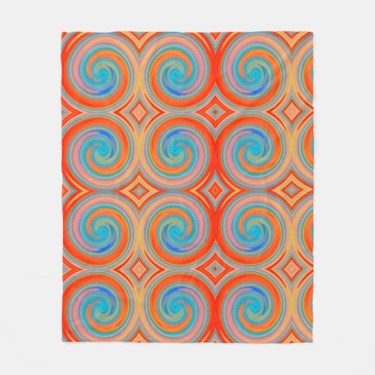 Orange Blue Abstrakt Swirl Muster Fleecedecke (Vorderseite)