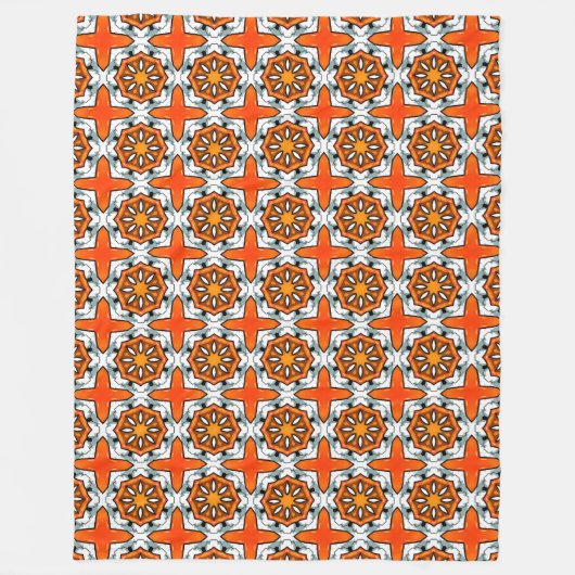 Orange, blue and white geometric mandala fleecedecke (Vorderseite)