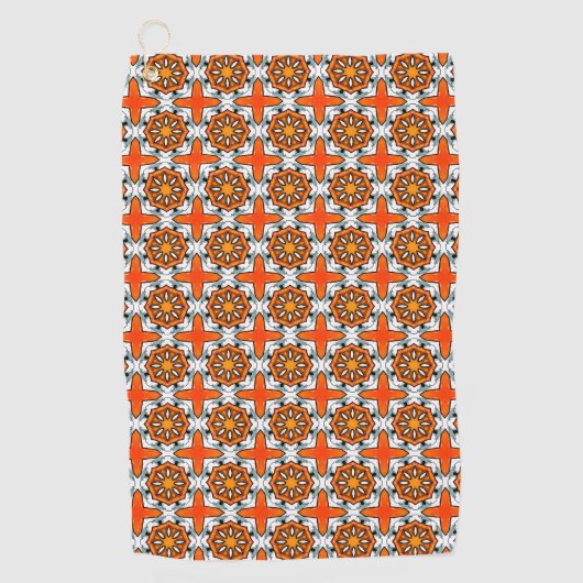 Orange, blue and white geometric patterned golfhandtuch (Vorderseite)