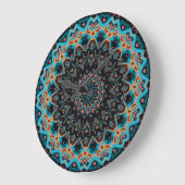 Orange Blue Aquamarin Black Mandala Boho Art Große Wanduhr (Winkel)