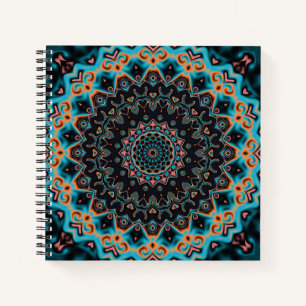 Orange Blue Aquamarin Black Mandala Boho Art Notizblock